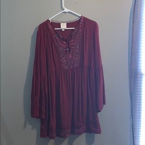 Burgundy dress w/ flared sleeves